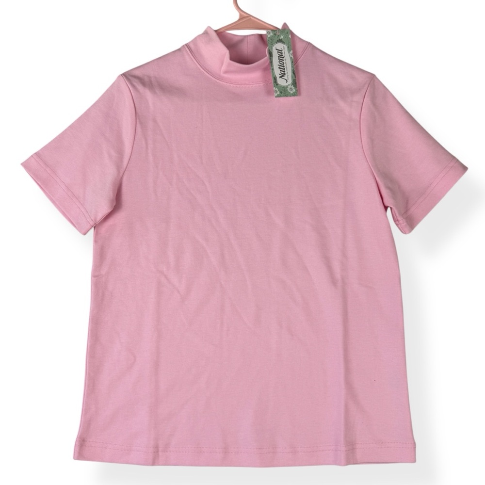 National Ultra Softs Solid Pink Mock Neck Shirt Womens Size S Small Short Sleeve